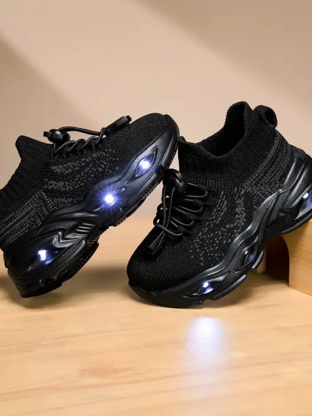 Kids Black LED Light-Up Knit Sneakers